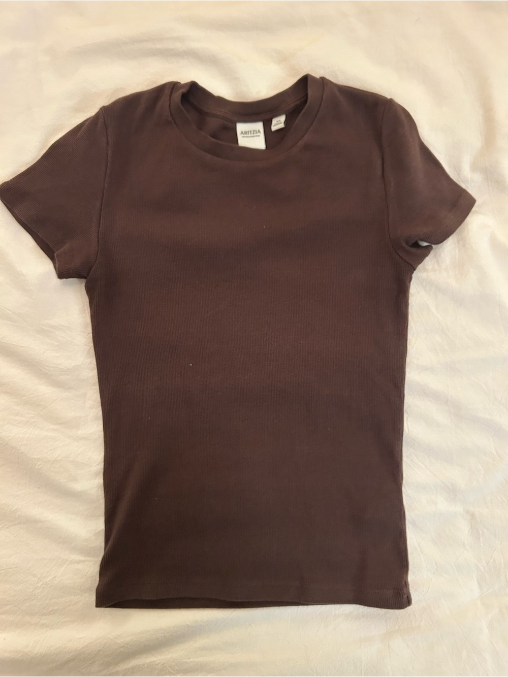 Aritzia Brown Ribbed Crewneck Tee Size XS